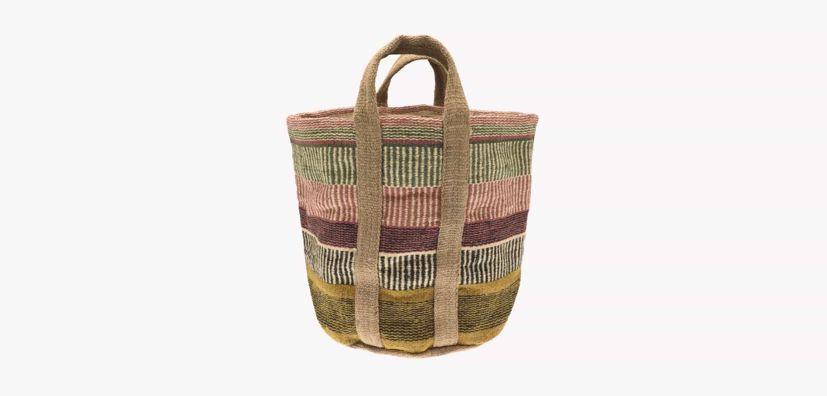 Multi-coloured jute storage basket.