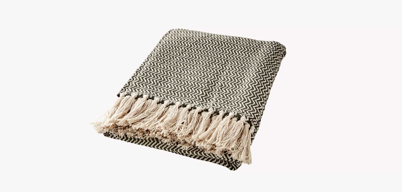 Anna Blanket in olive green and warm white, 125x175cm.