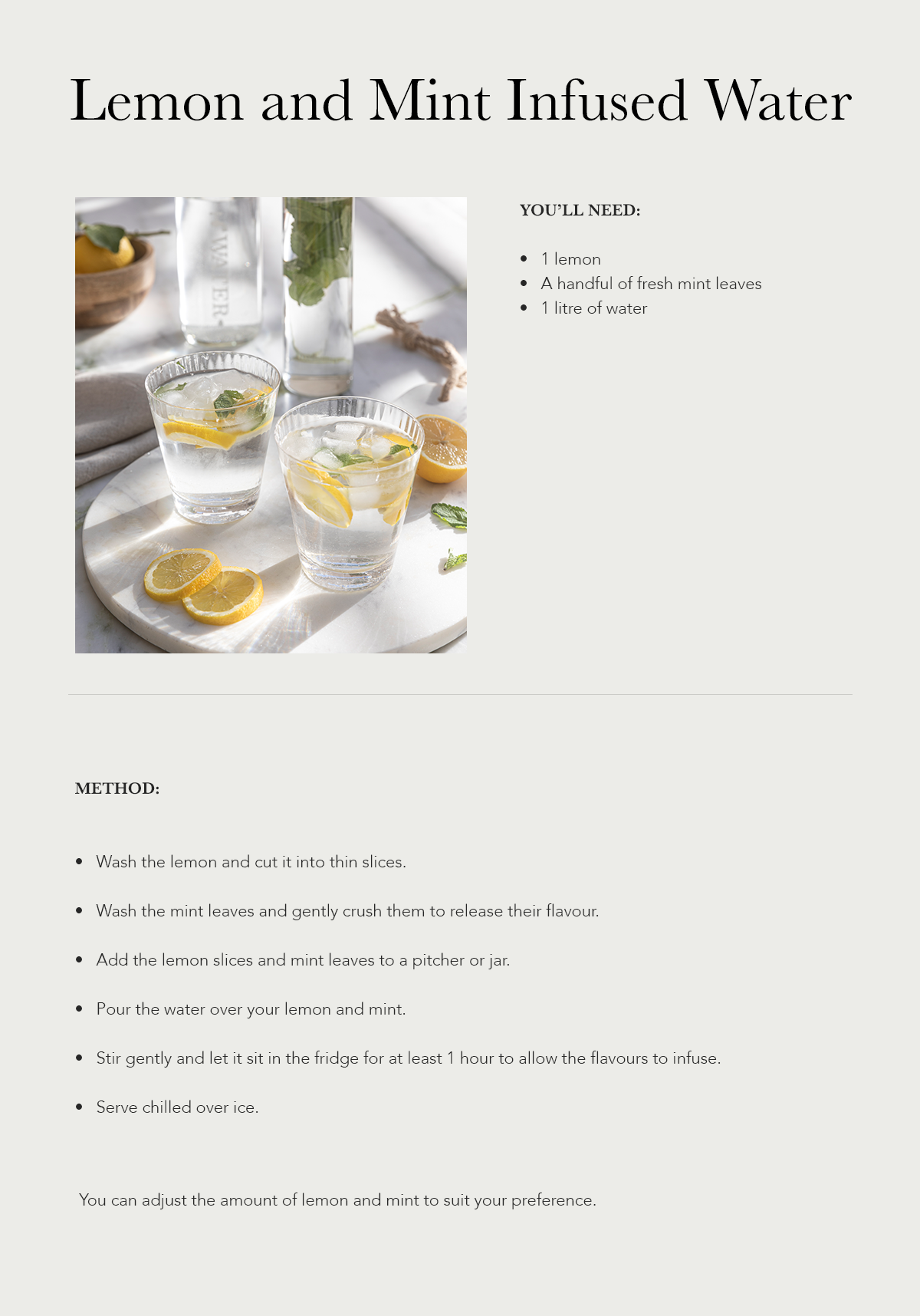 Lemon and Mint Infused Water Recipe