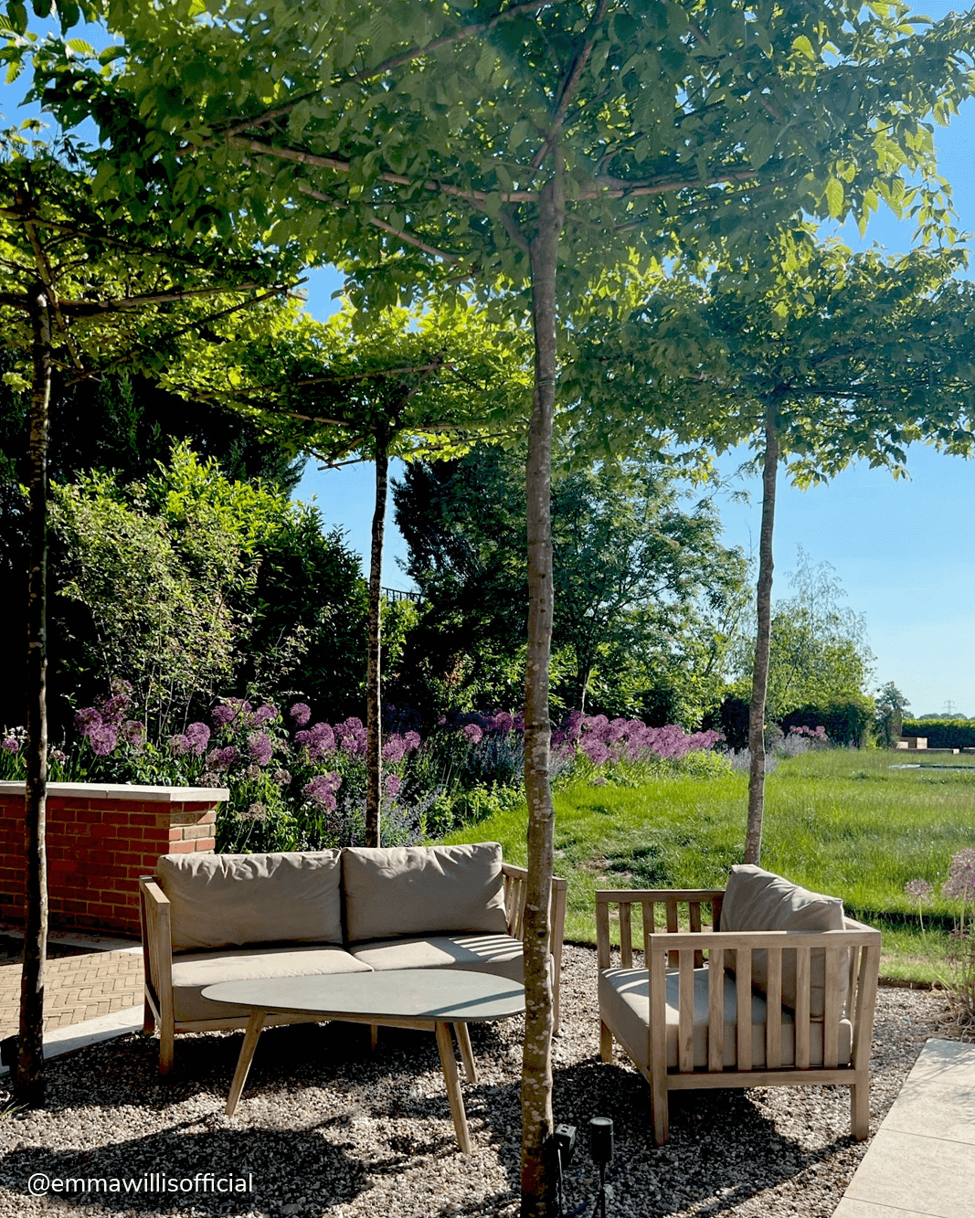 Emma Willis' garden with 2 outdoor sofas