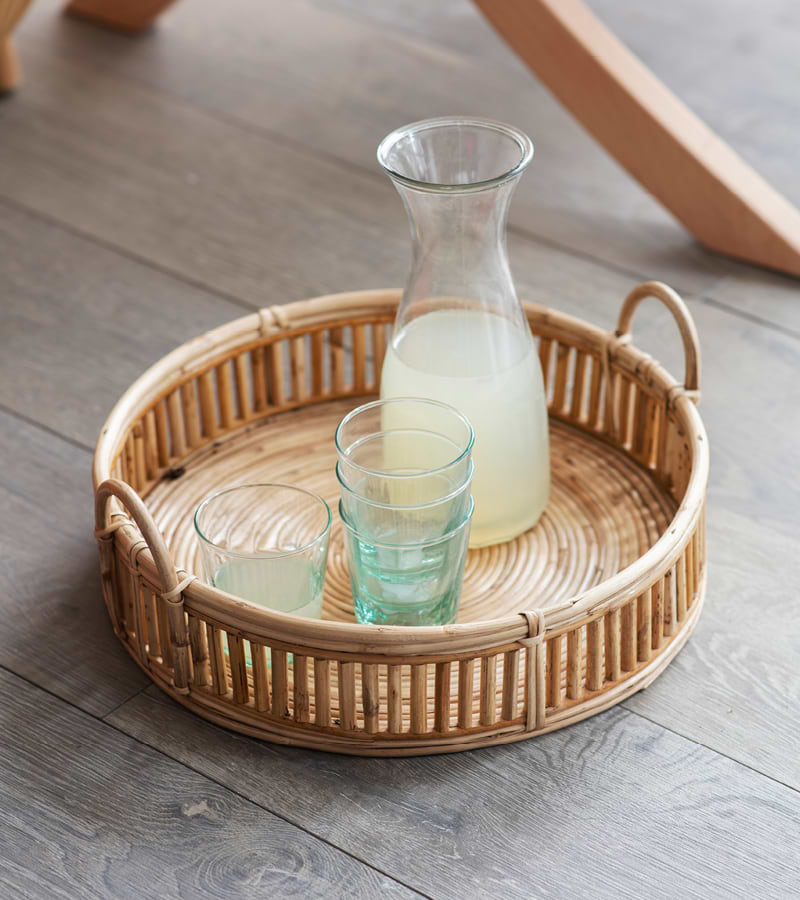 Rattan Mayfield Tray with glasses
