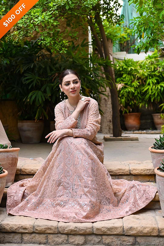 DH096 Peach – Dhaagay Luxury Pret - Image 2