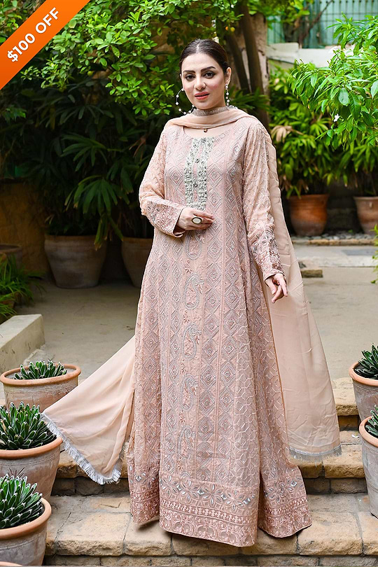 DH096 Peach – Dhaagay Luxury Pret