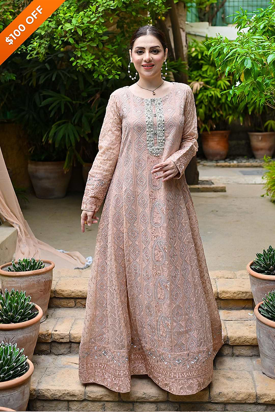 DH096 Peach – Dhaagay Luxury Pret - Image 3