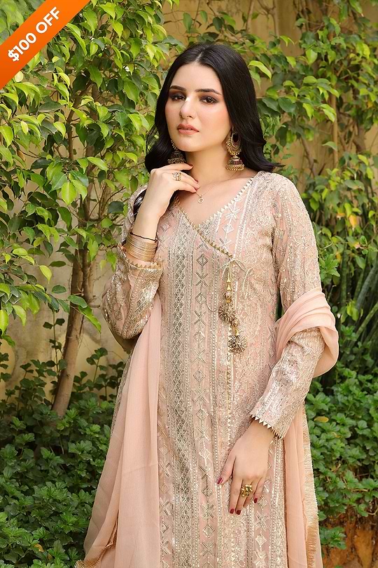 DH122 Peach – Dhaagay Luxury Pret - Image 2