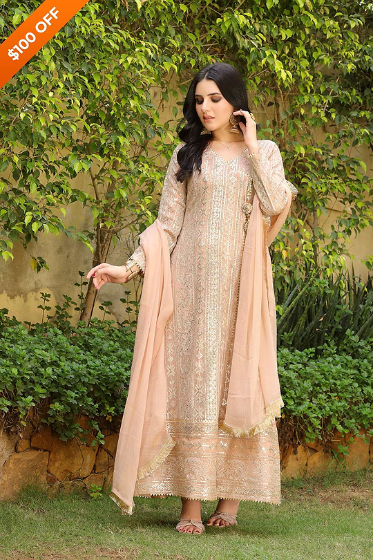 DH122 Peach – Dhaagay Luxury Pret - Image 3