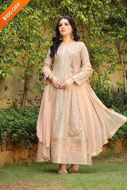 DH122 Peach – Dhaagay Luxury Pret