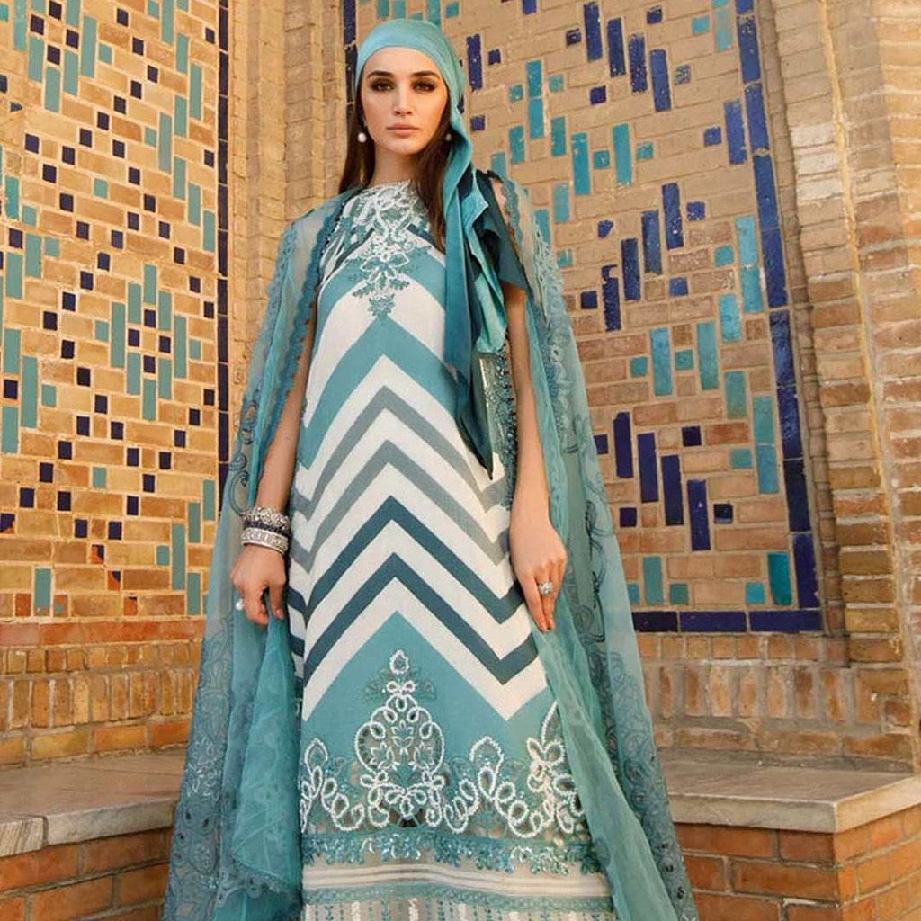 A trendy blue chevron Indian Dress