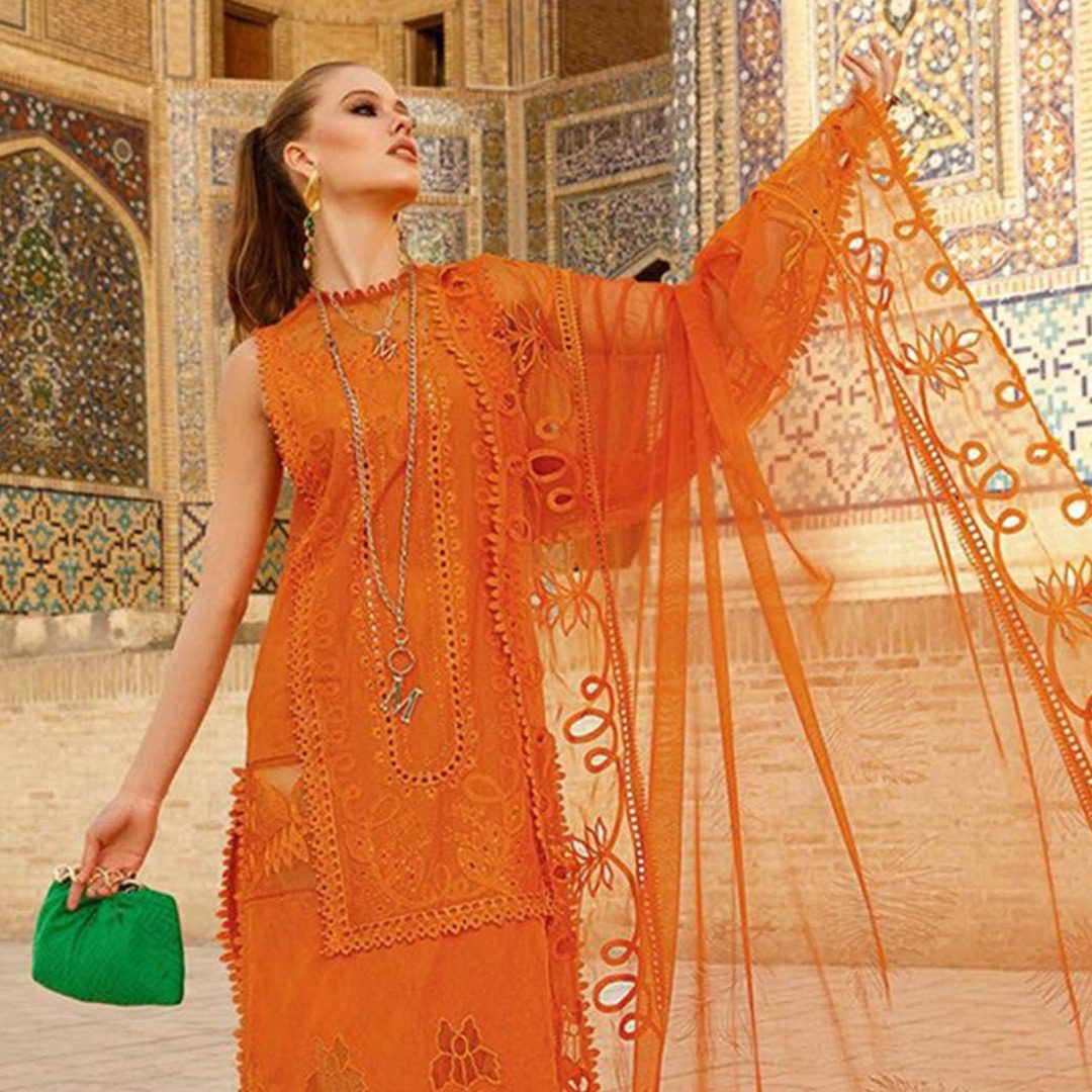 A sheer orange Indian Dress