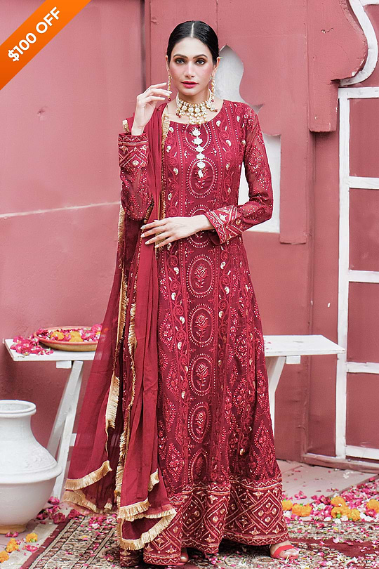 DH098 Maroon – Dhaagay Luxury Pret