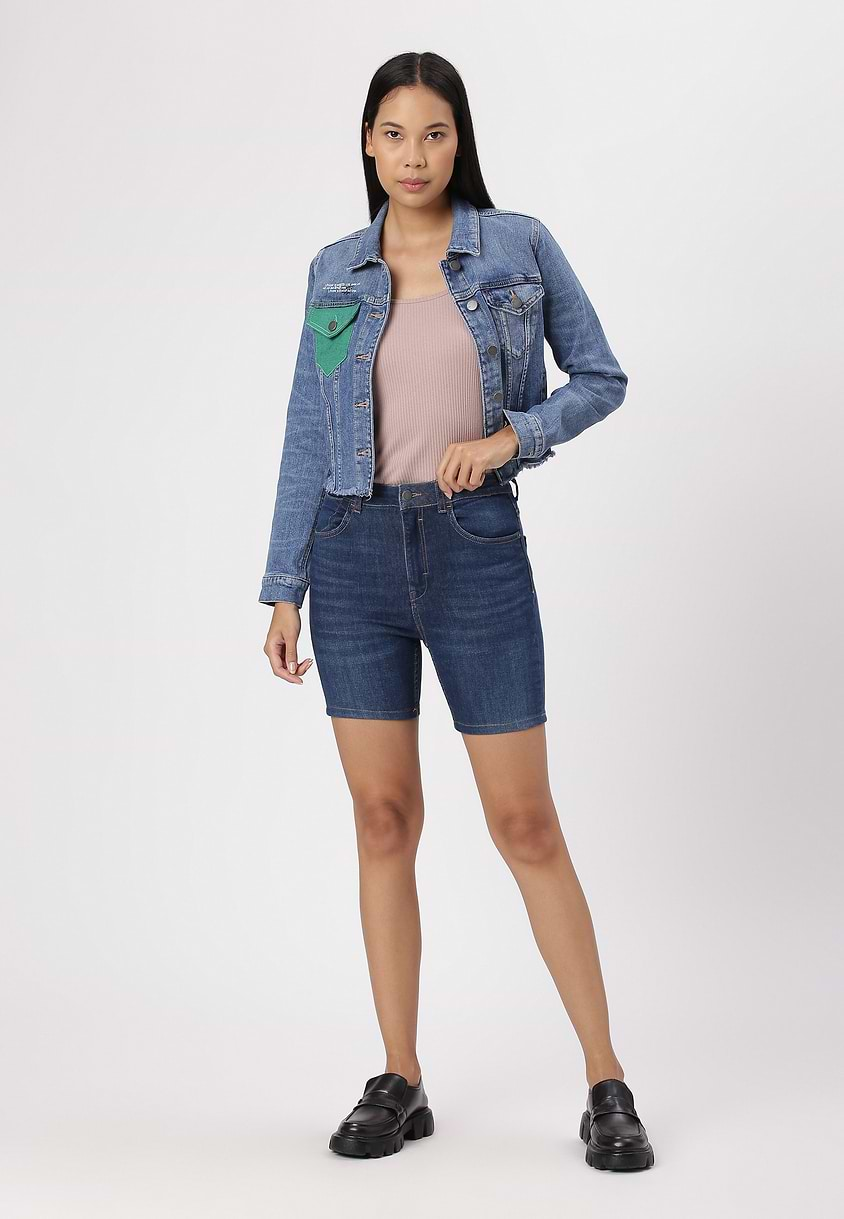 UnCrave Pledge | Mid Indigo Cropped Trucker Jacket