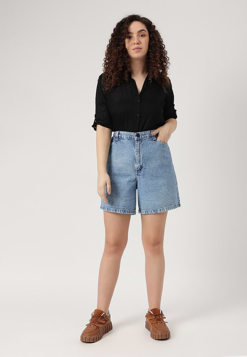 Re.Street Rebel | Light Indigo High Rise Straight Shorts