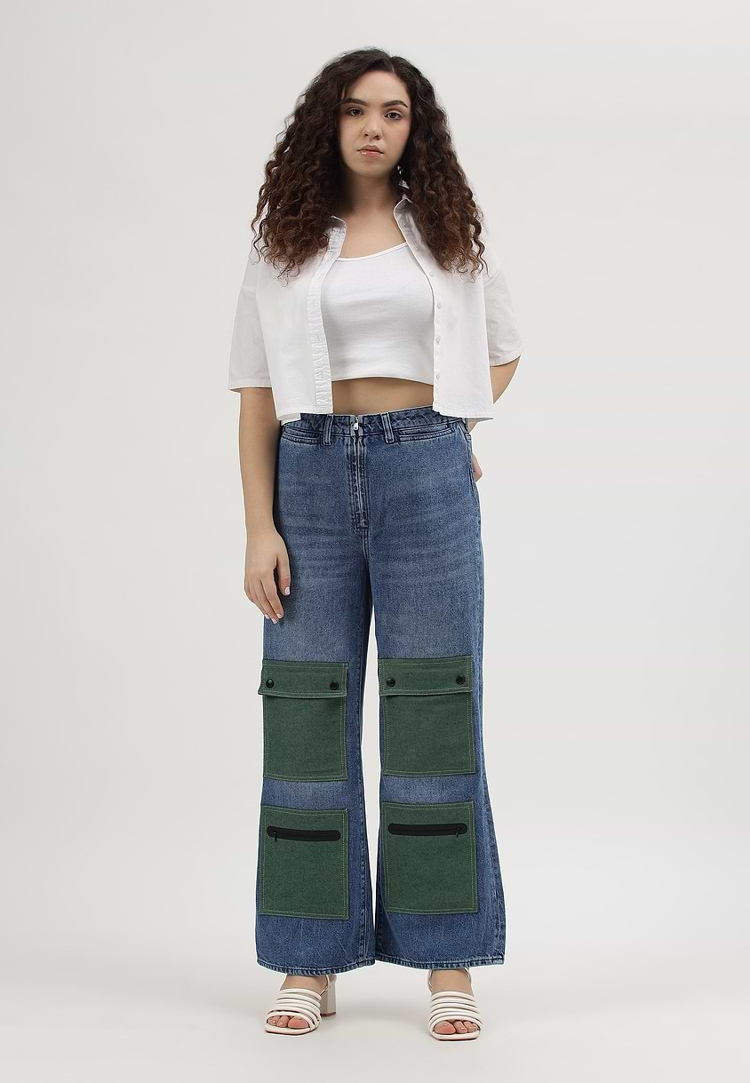 Re.Street Multi-pocket | Mid Indigo High Rise Cropped Wide Legged Jeans