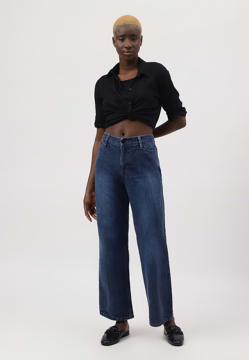 Re.Street Rebel | Dark Indigo Mid Rise Cropped Wide Legged Jeans