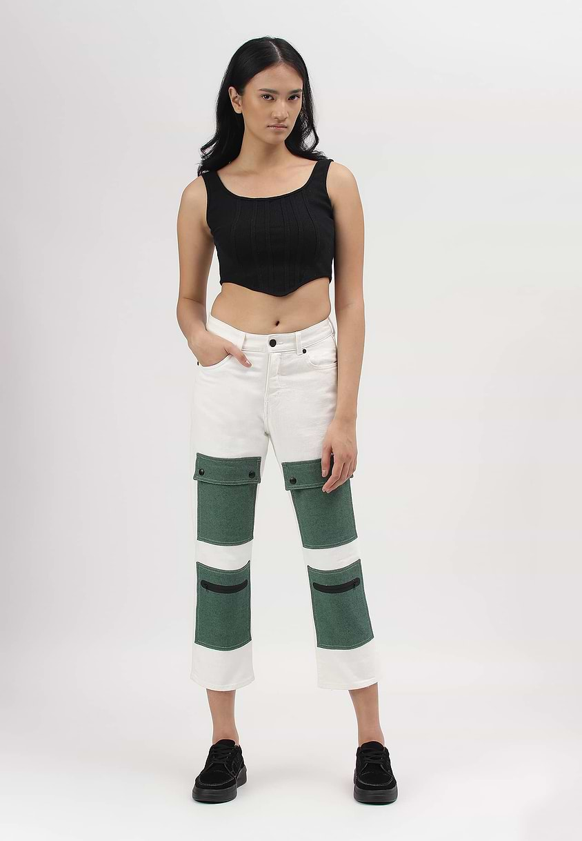 Re.Street Multi-pocket | White High Rise Cropped Straight Jeans