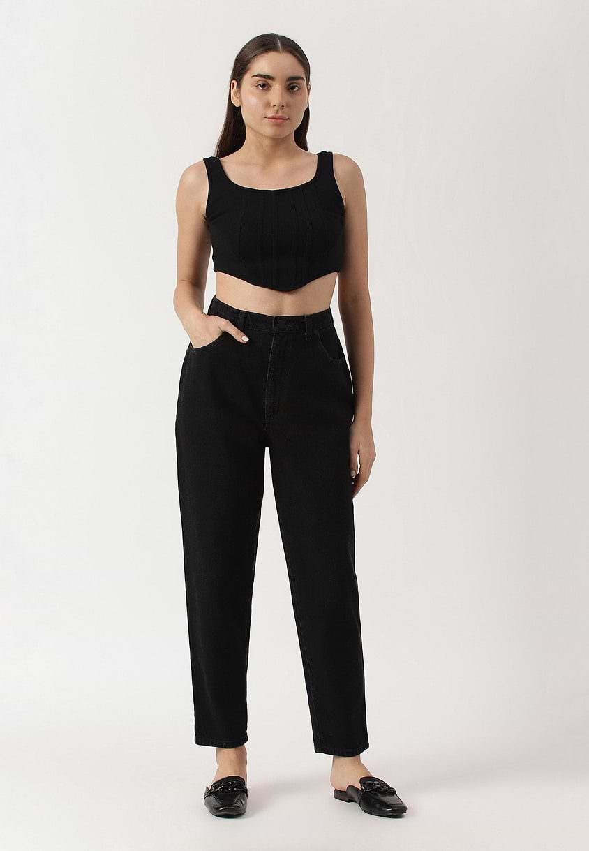 Re.Street Rebel | Black High Rise Cropped Mom Fit Jeans