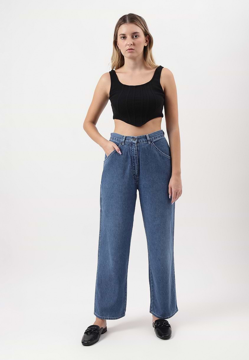 Re.Street Rebel | Mid Indigo High Rise Cropped Baggy Jeans