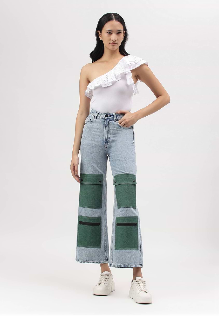 Re.Street Multi-pocket | Light Indigo High Rise Cropped Wide Legged Jeans