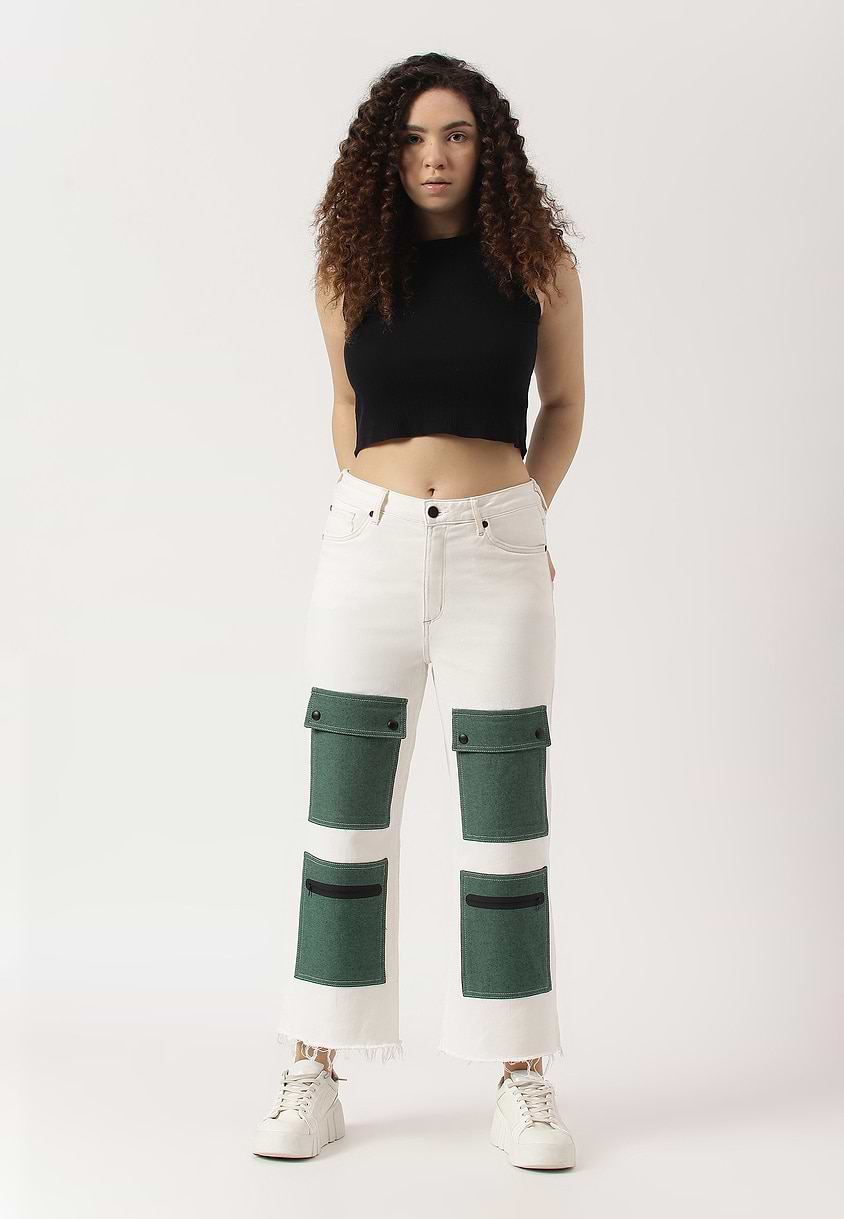 Re.Street Multi-pocket | White High Rise Cropped Wide Legged Jeans