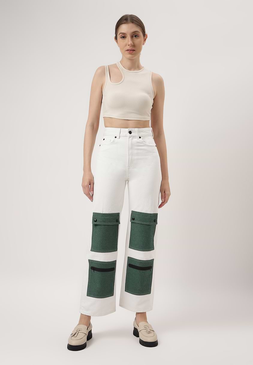 Re.Street Multi-pocket | White High Rise Cropped Wide Legged Jeans
