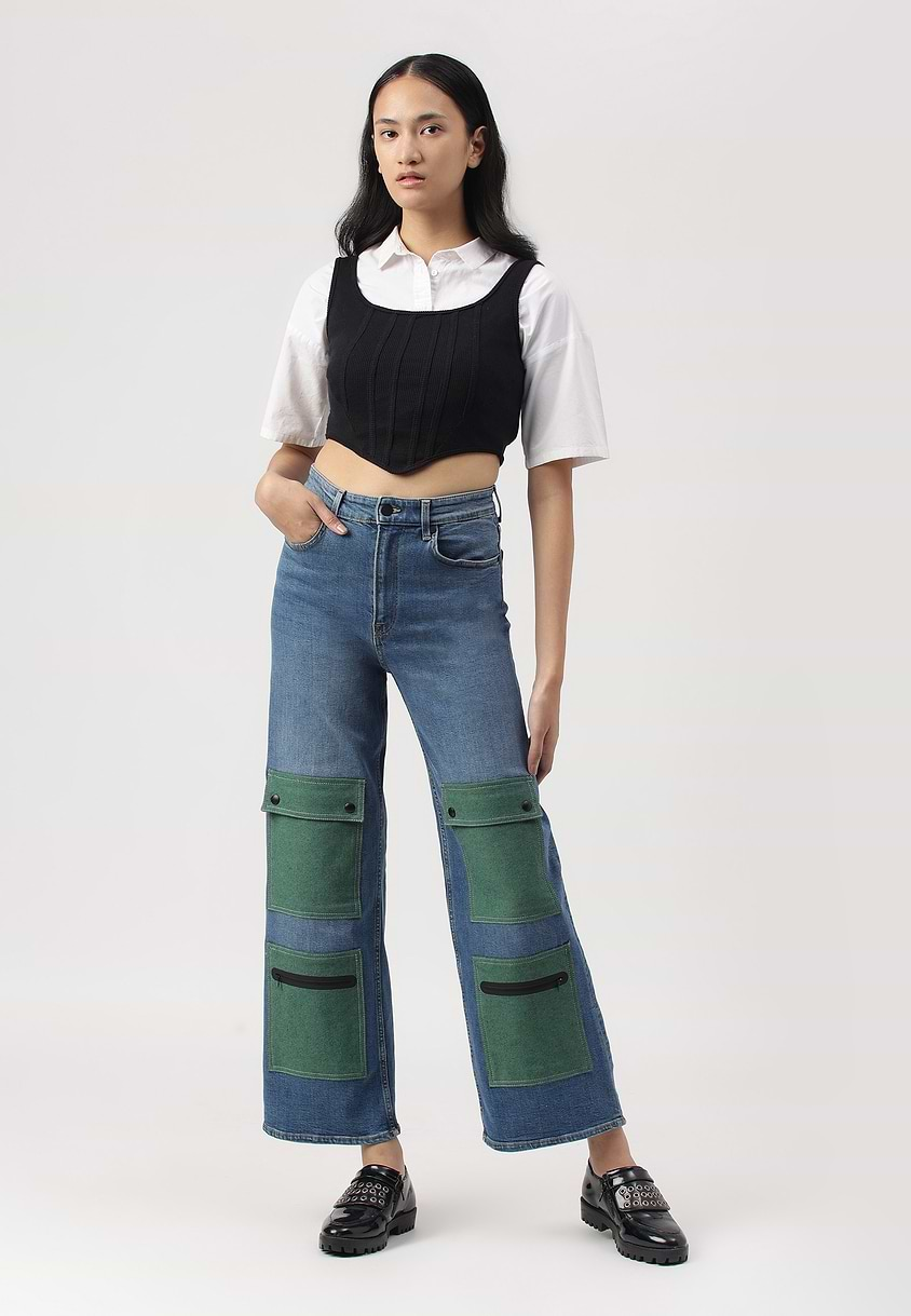 Re.Street Multi-pocket | Mid Indigo High Rise Cropped Wide Legged Jeans