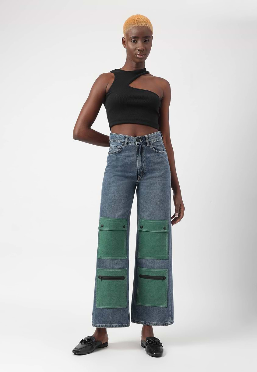 Re.Street Multi-pocket | Dark Indigo High Rise Cropped Wide Legged Jeans