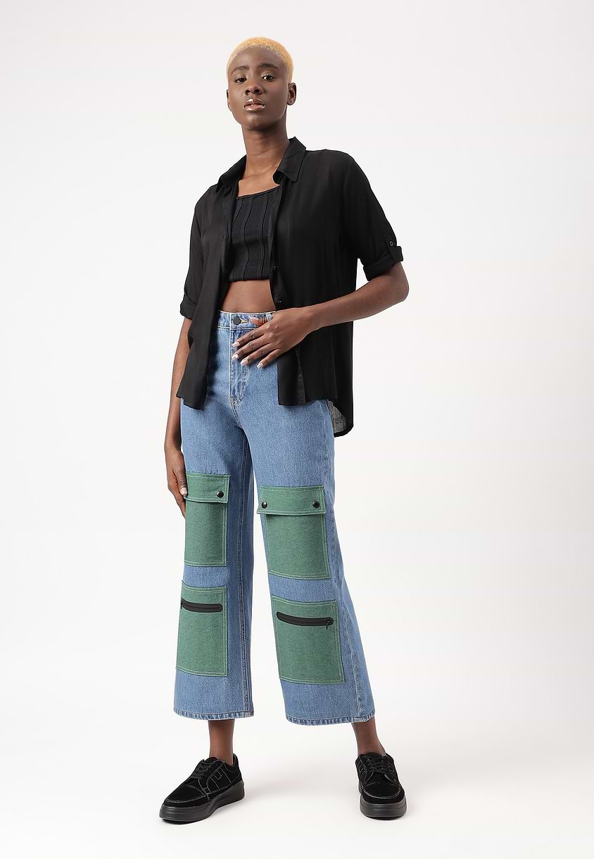 Re.Street Multi-pocket | Mid Indigo High Rise Cropped Wide Legged Jeans