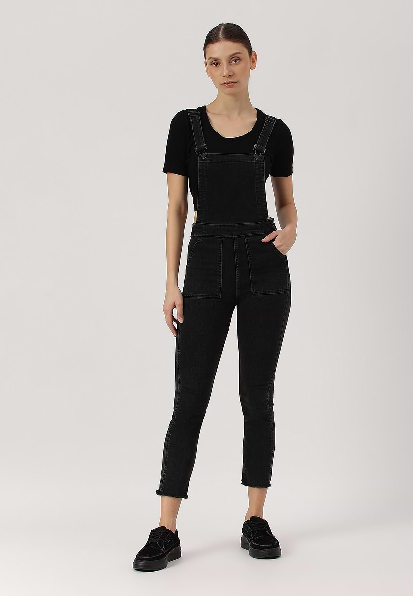 Re.Street Rebel | Black Cropped Slim Dungaree