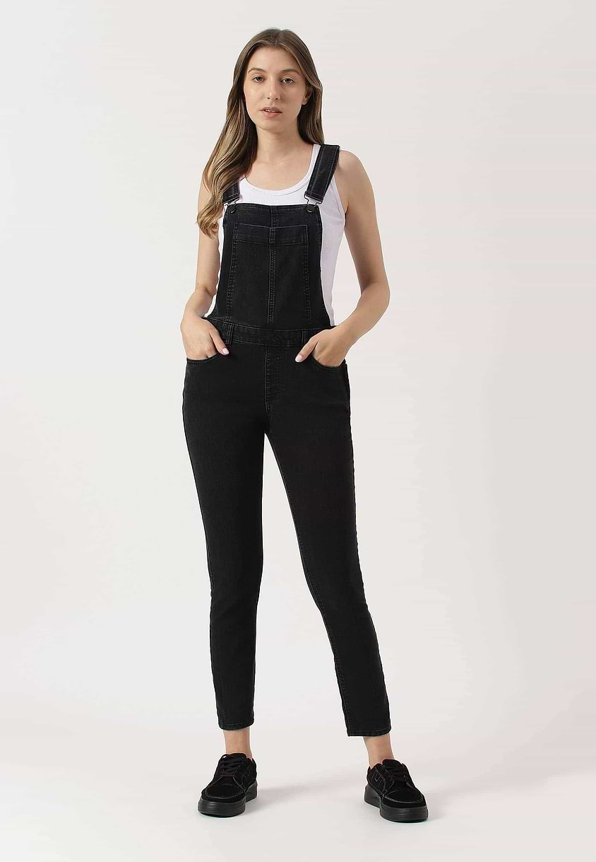 Re.Street Rebel | Black Cropped Slim Dungaree