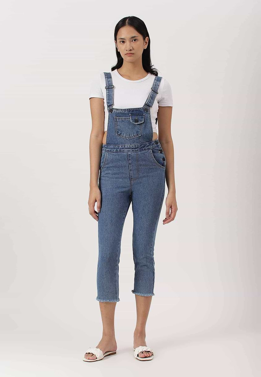 Re.Street Rebel | Mid Indigo Cropped Slim Dungaree