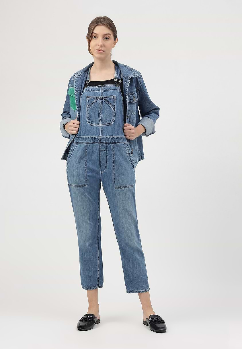 Re.Street Rebel | Mid Indigo Cropped Slim Dungaree