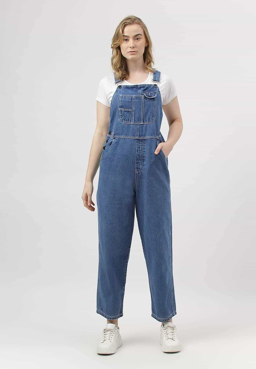 Re.Street Rebel | Mid Indigo Cropped Baggy Dungaree