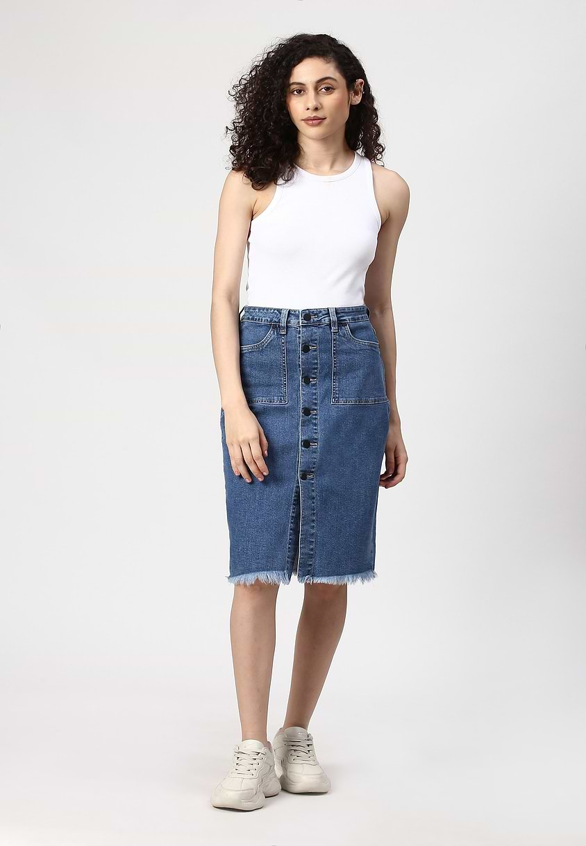 Re.Street Rebel | Mid Indigo Midi Pencil Skirt