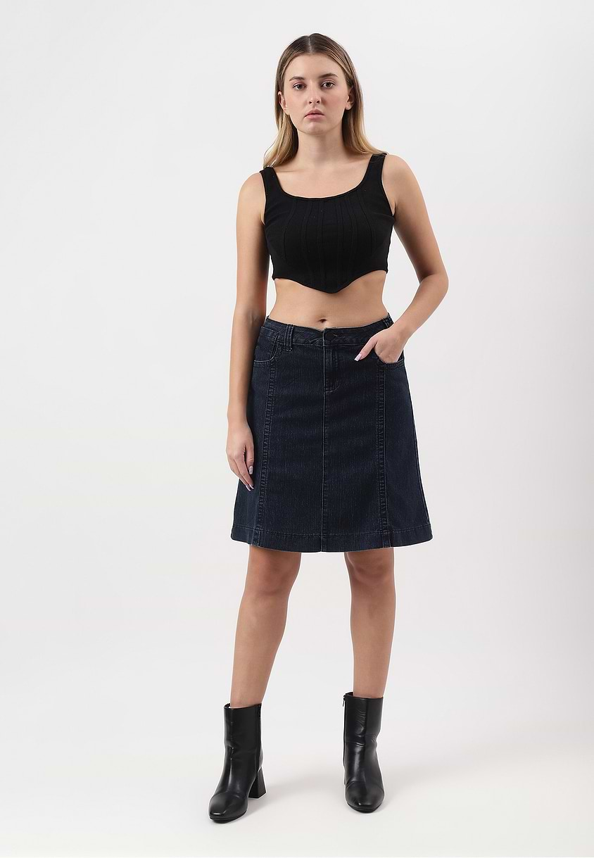 Re.Street Rebel | Dark Indigo Midi A-Line Skirt