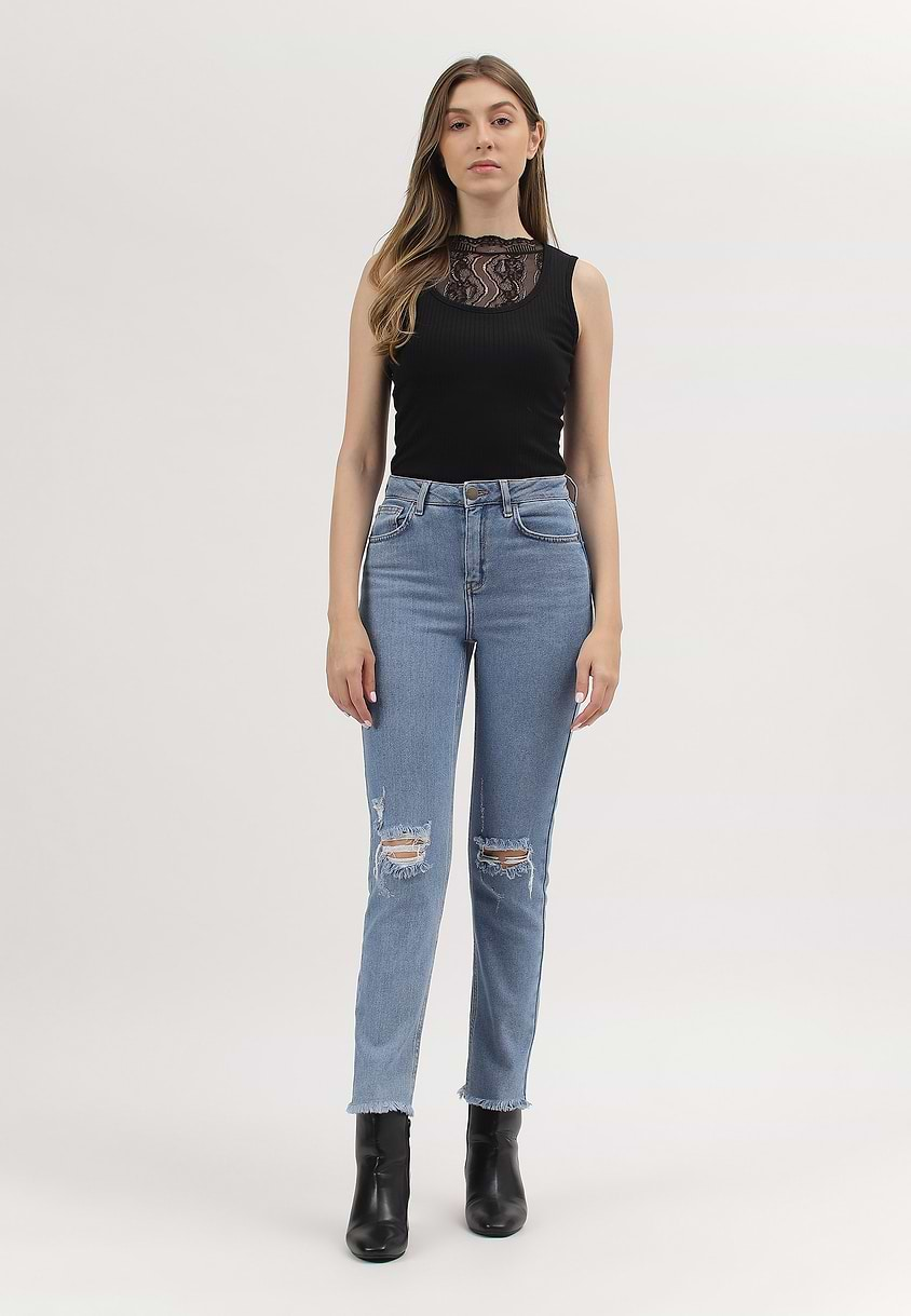 UnExcess Pledge | Mid Indigo High Rise Cropped Slim Jeans