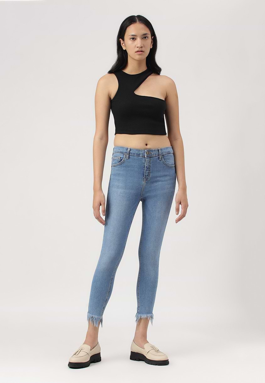 UnExcess Pledge | Mid Indigo High Rise Cropped Skinny Jeans