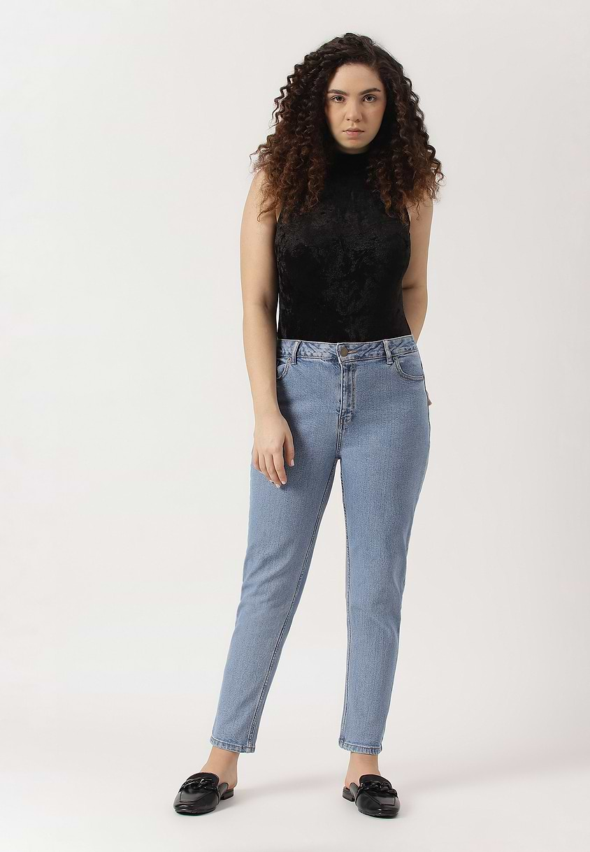 UnExcess Pledge | Mid Indigo High Rise Cropped Slim Jeans