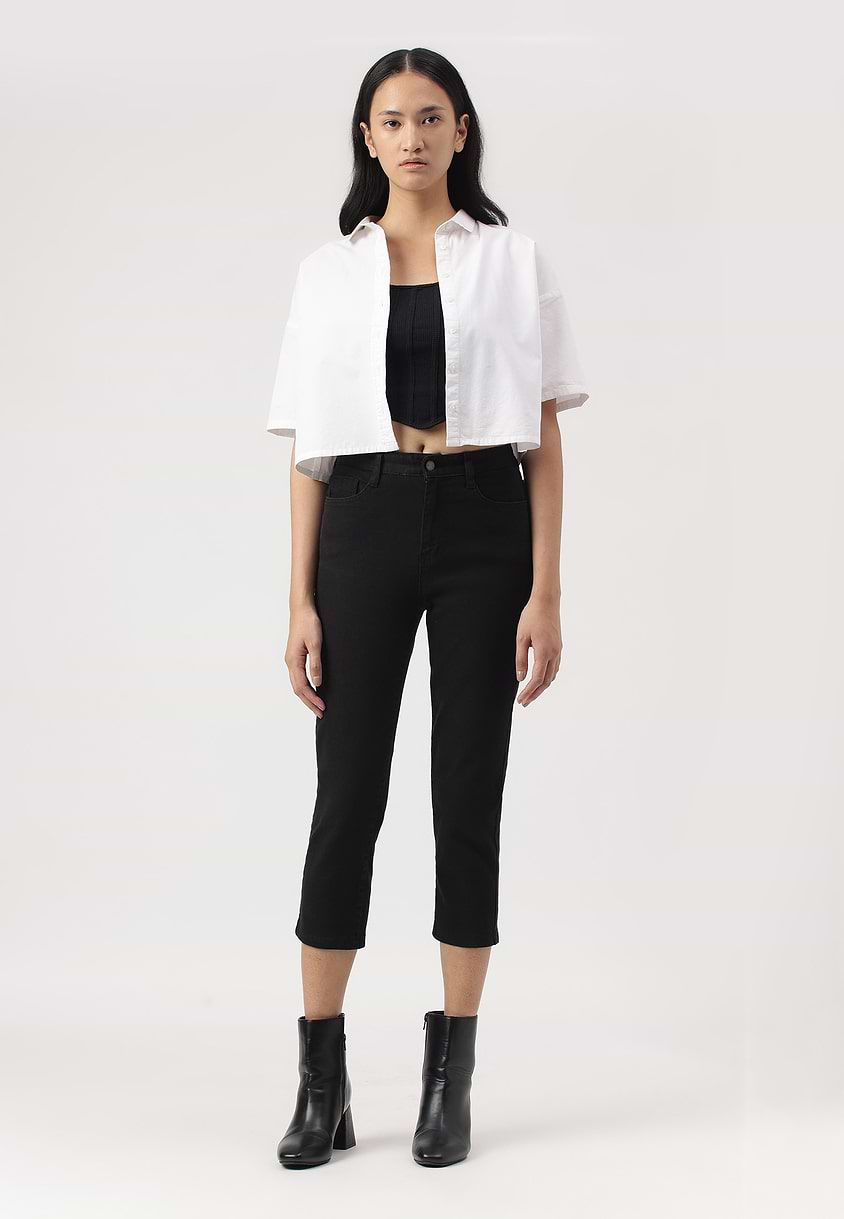 UnExcess Pledge | Black High Rise Cropped Straight Jeans