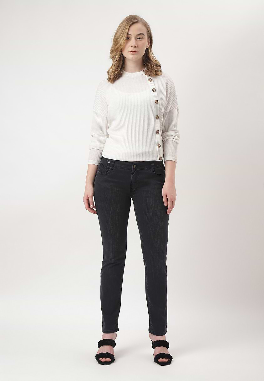 UnExcess Pledge | Black Mid Rise Regular Slim Jeans