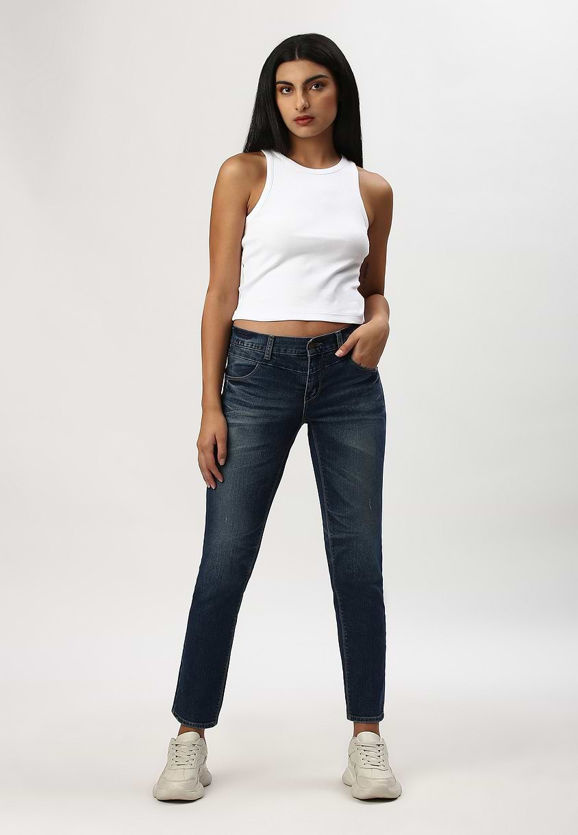 UnExcess Pledge | Mid Indigo Low Rise Cropped Slim Jeans