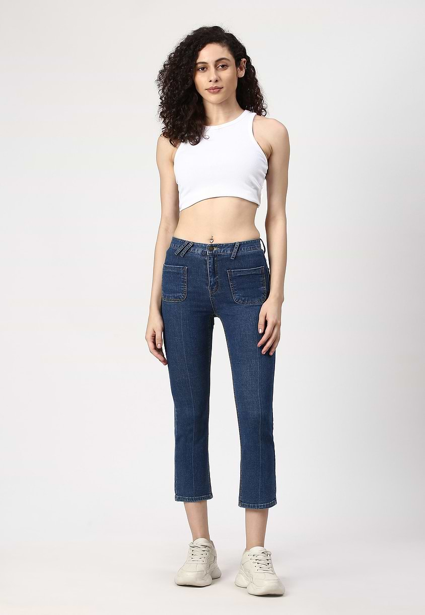 UnExcess Pledge | Mid Indigo Mid Rise Cropped Bootcut Jeans