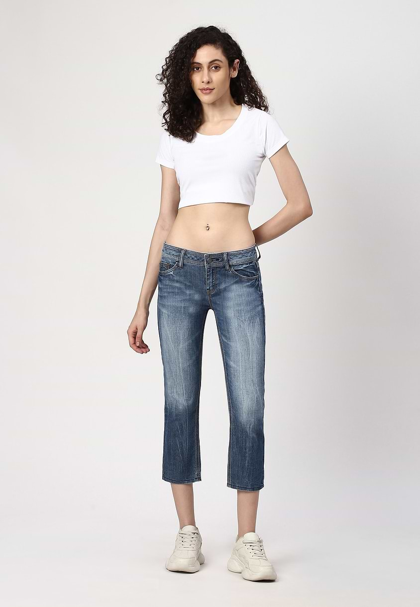 UnWaste Pledge | Dark Indigo Low Rise Cropped Slim Jeans