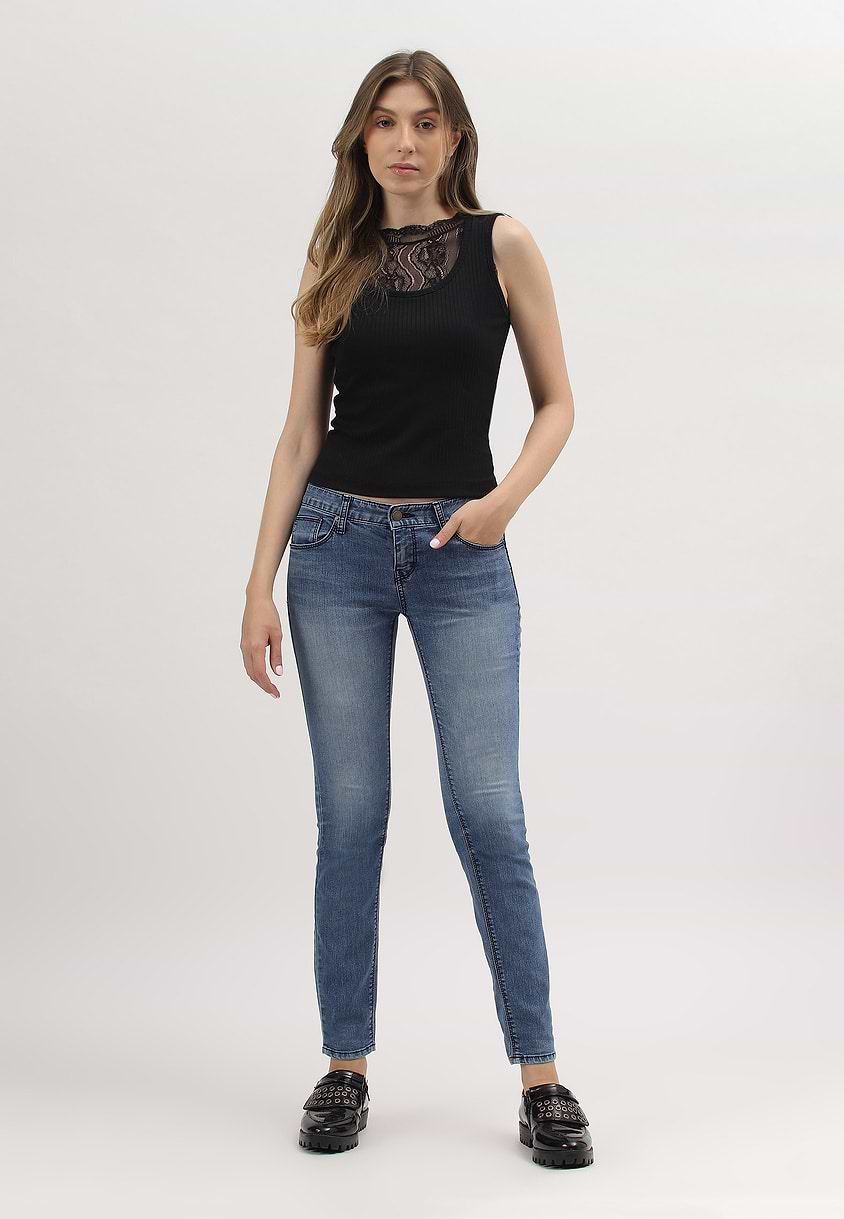 UnExcess Pledge | Mid Indigo Low Rise Regular Slim Jeans