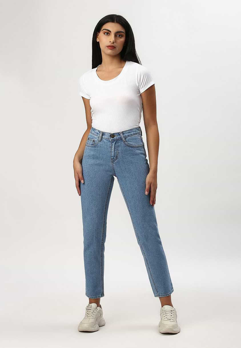 UnExcess Pledge | Mid Indigo High Rise Cropped Slim Jeans