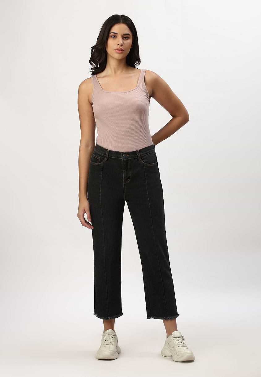 UnExcess Pledge | Black High Rise Cropped Straight Jeans