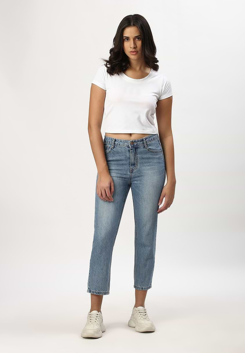 UnExcess Pledge | Light Indigo High Rise Cropped Mom Fit Jeans