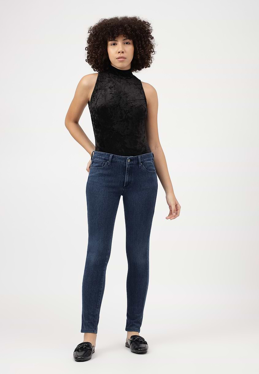 UnWaste Pledge | Dark Indigo Mid Rise Cropped Skinny Jeans