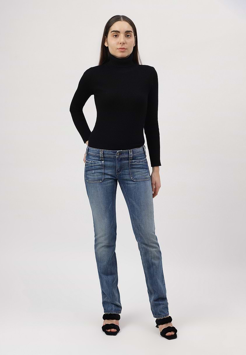 UnExcess Pledge | Mid Indigo Low Rise Long Straight Jeans