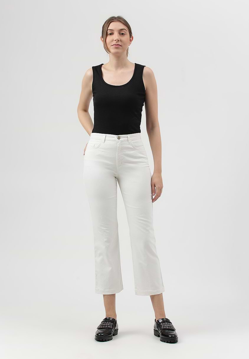 UnExcess Pledge | White Mid Rise Cropped Straight Jeans