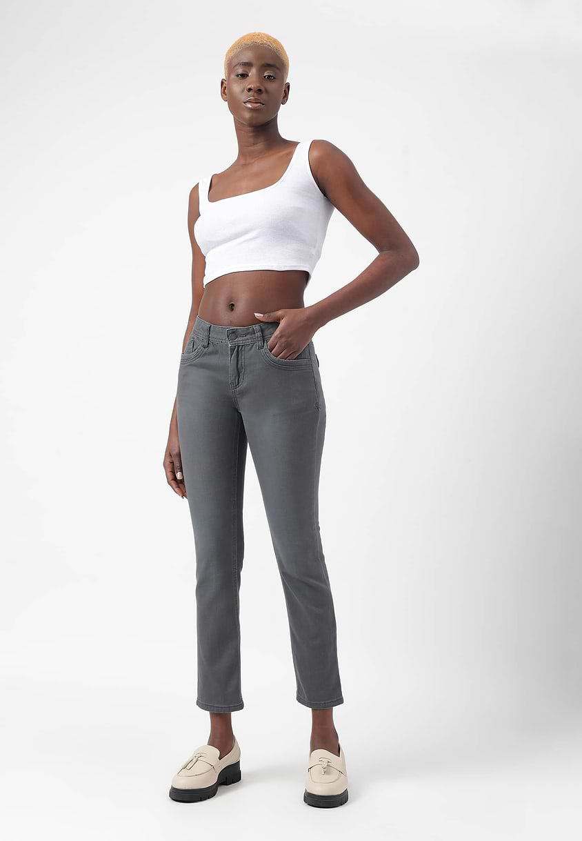 UnWaste Pledge | Grey Low Rise Cropped Slim Jeans